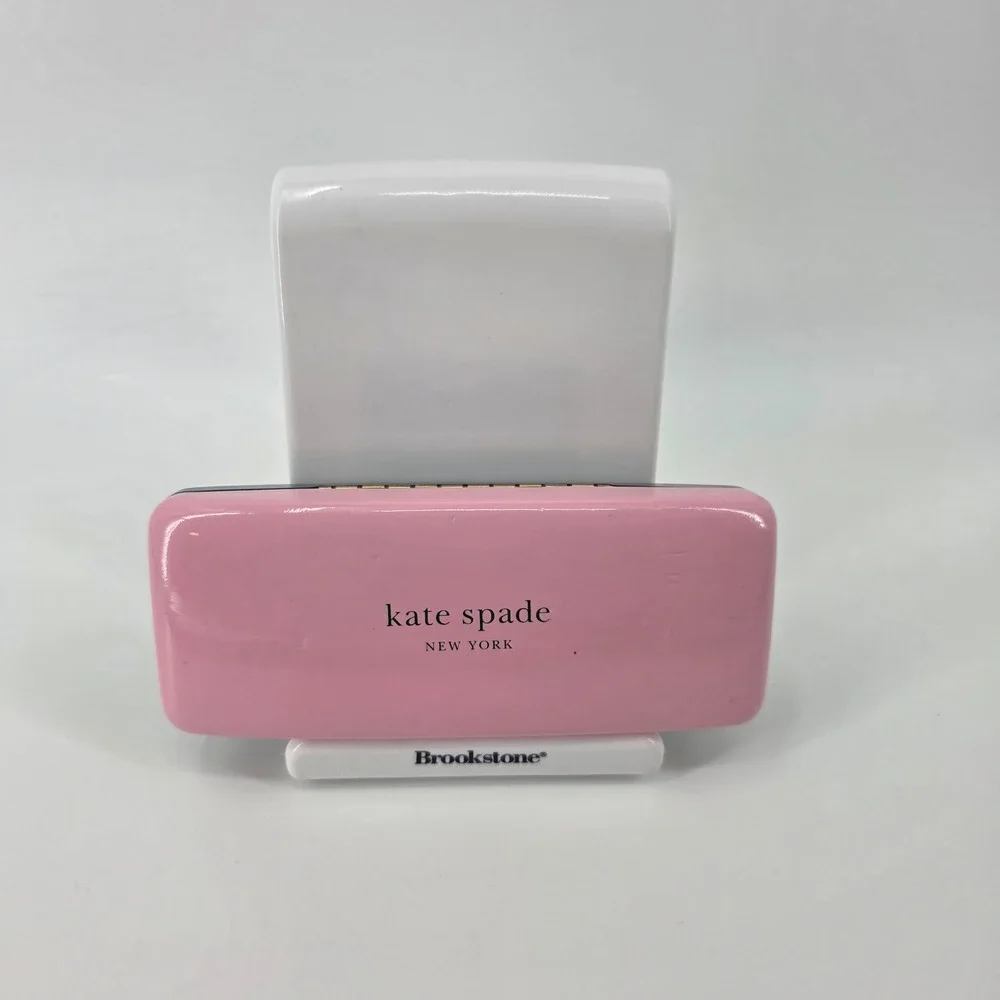 Kate Spade New York Pink and Green Hard Shell Glasses Case Clamshell Logo